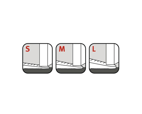 Symbolische Darstellung der Türstoppergrößen S, M und L