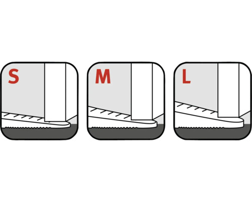 Darstellung verschiedener Schuhgrößen Small, Medium und Large