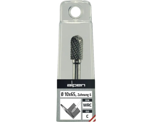 Alpen Hartmetall Frässtift mit 10 x 65 Millimeter und Zahnung 6 in Verpackung