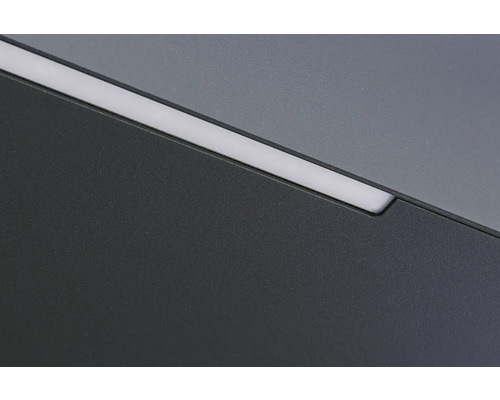 Detailaufnahme einer grauen LED-Wandleuchte.