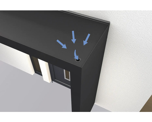 Detailansicht eines Terrassendachs mit Wasserablauf