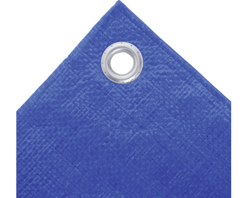 Detailansicht einer blauen Gewebeplane mit Öse