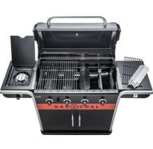 Offener Holzkohle-Gasgrill mit Seitenbrenner