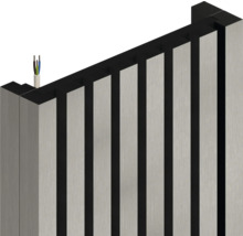 Akustikpaneel mit vertikalen Lamellen und Kabeldurchführung