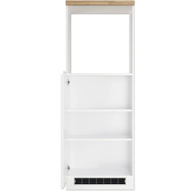 Weißes Regalelement mit drei Fächern und Holzplatte