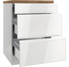 Unterschrank mit drei Schubladen und Holzplatte