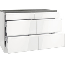 Waschbeckenunterschrank mit sechs Schubladen und einer grauen Platte
