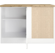 Weißer Unterschrank mit Holzplatte und Regalböden