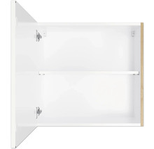 Innenansicht eines offenen Badschranks mit Fachboden