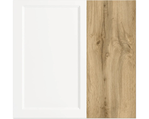 Küchenfront in Weiß und Holzoptik