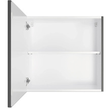 Innenansicht eines geöffneten Badezimmerschranks mit einem Einlegeboden