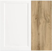 Küchenfront in Weiß und Holzmuster