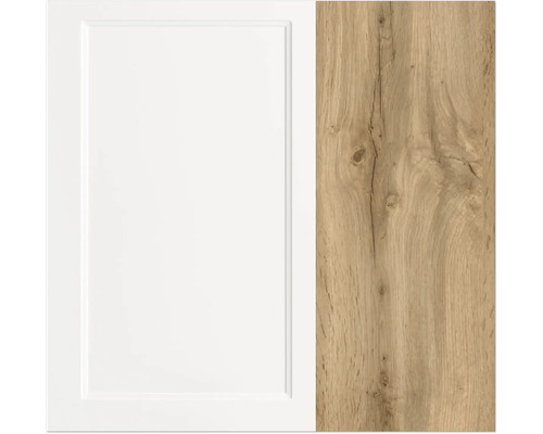 Küchenfront in Weiß und Holzmuster