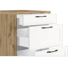 Kommode mit offenen Schubladen in Weiß und Holzoptik