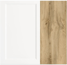 Küchenfront in Weiß und Holzoptik