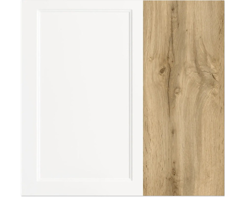 Küchenfront in Weiß und Holzoptik