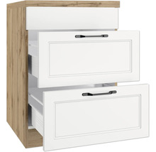 Unterschrank mit drei Schubladen in Holzoptik und Weiß