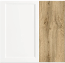 Küchenfront in Weiß und Holzoptik