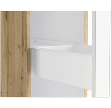 Detailansicht eines weißen Regals mit Holzelementen