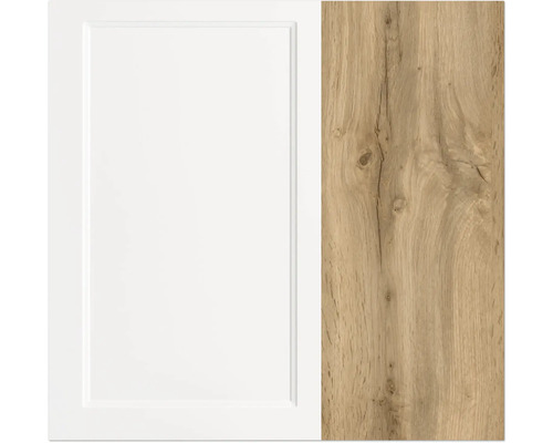 Küchenfront in Weiß und Holzoptik