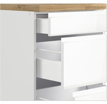 Kommode mit offenen Schubladen und Holzplatte