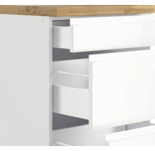 Kommode mit offenen Schubladen und Holzplatte