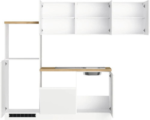 Küchenzeile mit Spüle, Oberschränken und Unterschränken