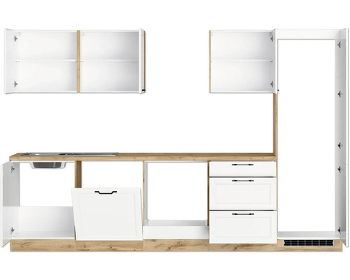 Küchenzeile mit Spüle, Schubladen und Hängeschränken