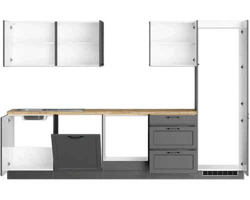 Küchenzeile mit Spüle, Schubladen und Hängeschränken