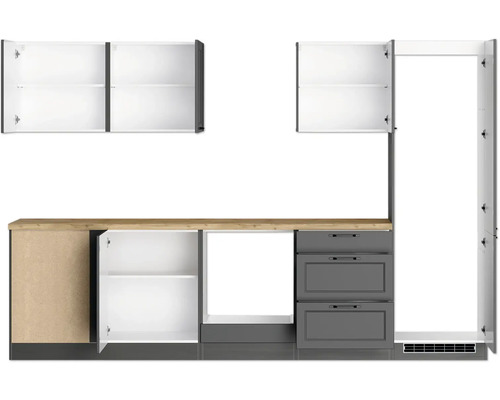 Küchenzeile mit Hängeschränken, Unterschränken und Schubladen