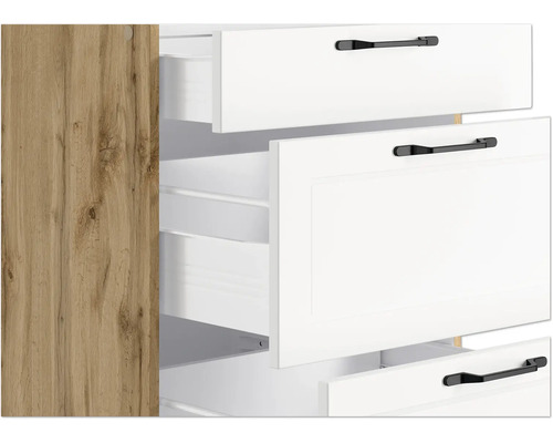 Küchenschrank mit Schubladen und Holzstruktur