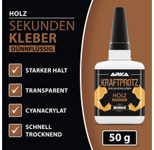 Holz Sekundenkleber, dünnflüssig, 50 Gramm