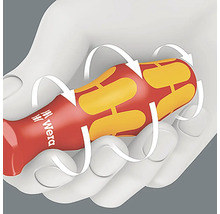 Ergonomischer Schraubendrehergriff in der Hand mit Pfeilen, die die Drehbewegung darstellen