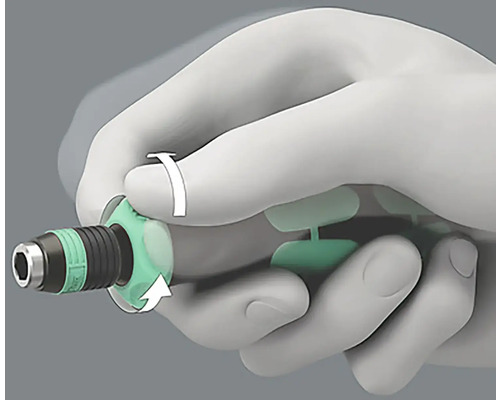 Hand mit Handschuh dreht Schraubendreher