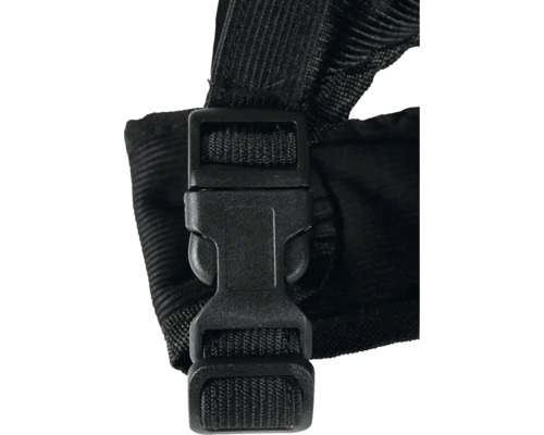 Schwarzer Kunststoffverschluss an einem Gurtband