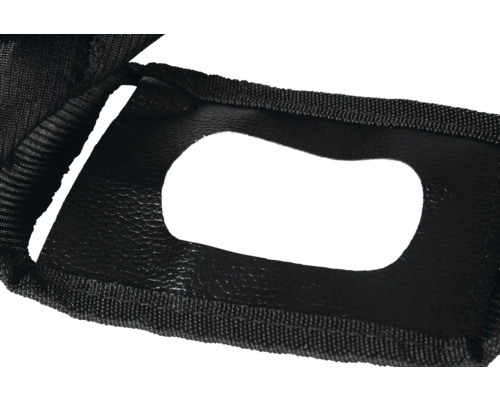 Detailaufnahme eines schwarzen Werkzeuggürtels mit Aussparung