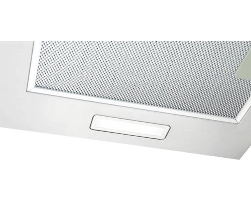 Detailaufnahme einer Dunstabzugshaube mit Metallfettfilter und Bedienelement