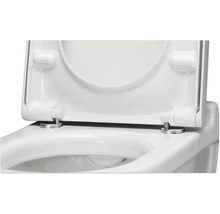 Detailaufnahme eines weißen Toilettendeckels mit geöffnetem Deckel