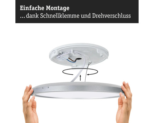 Einfache Montage einer LED-Deckenleuchte dank Schnellklemme und Drehverschluss.