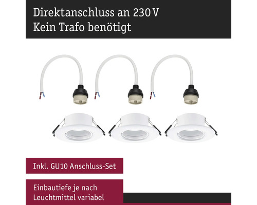 Einbaustrahler Set mit GU10 Fassung für 230 Volt Direktanschluss