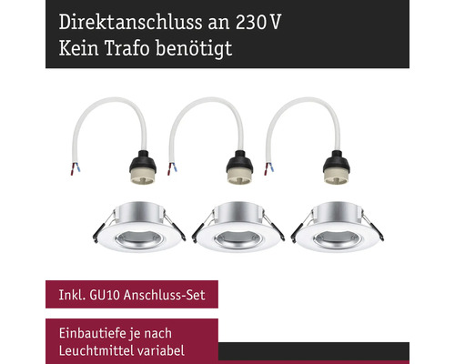 Drei Einbaustrahler mit GU10 Anschluss Set