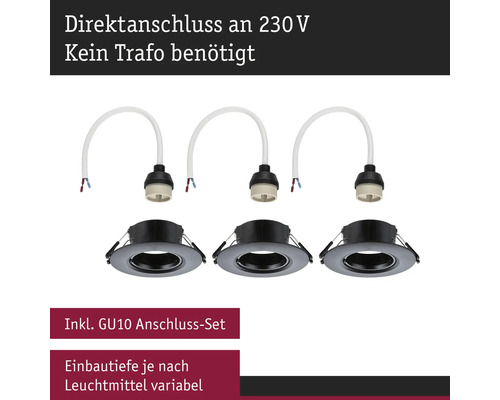 Drei Einbaustrahler mit GU10 Anschluss-Set