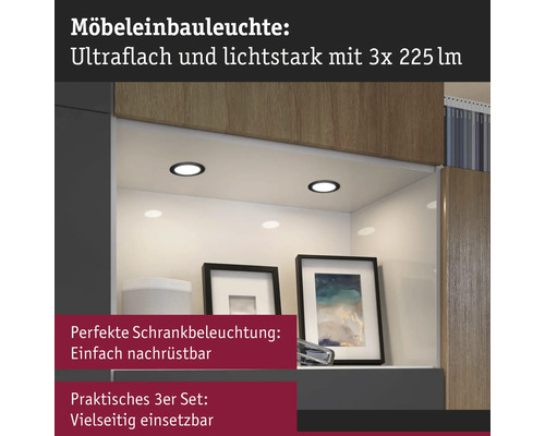 Möbeleinbauleuchten als 3er Set in einem Schrank