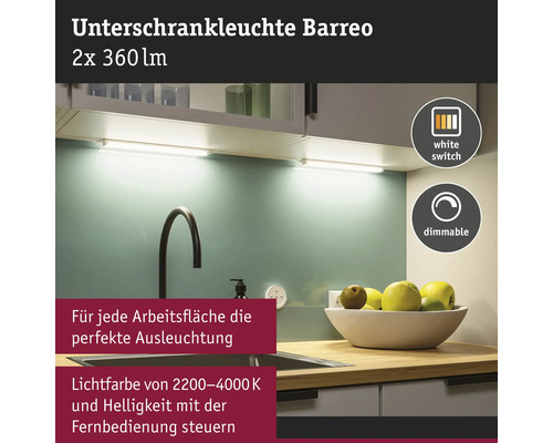 Barreo Unterbauleuchte im Küchenbereich mit Spüle und Obstschale.