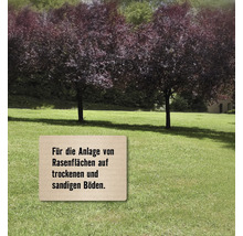 Hinweis zur Anlage von Rasenflächen auf trockenen und sandigen Böden.