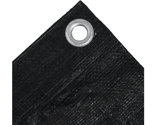 Detailansicht einer schwarzen Gewebeplane mit Öse
