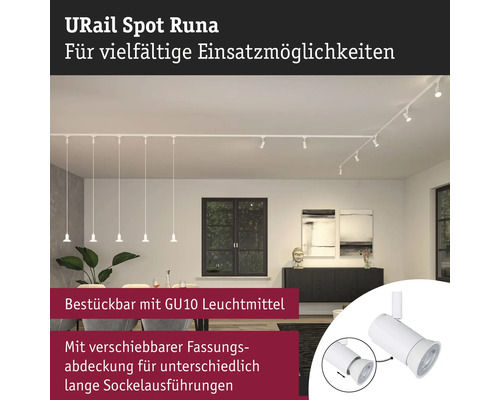 URail Spot Runa in einem Wohnraum mit flexiblen Einsatzmöglichkeiten.