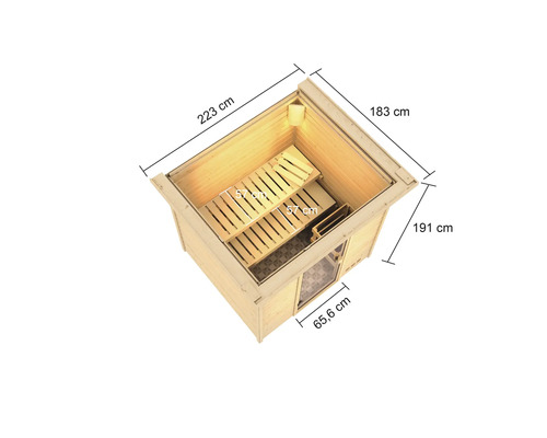Abmessungen einer Sauna mit Bänken