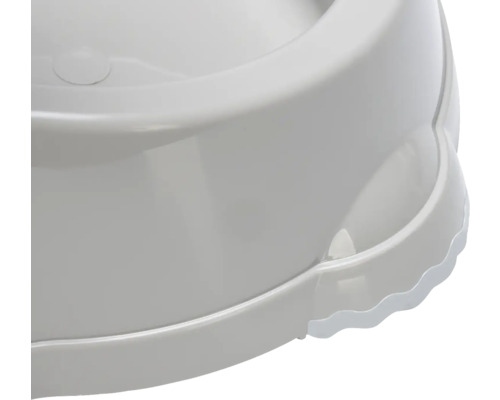 Detailansicht eines Katzentoilettenrands aus Kunststoff