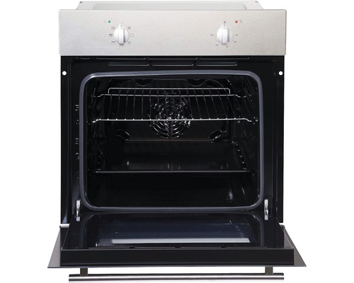 Offener Einbaubackofen mit Grillrost und Backblech